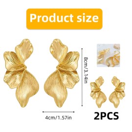 Gold Statement Earrings for Women,Gold Flower Earrings,Large Statement Earring,Golden Sculptural Floral Earring,Bohemian Statements Petalrarrings,Retro Alloy Textured Petalearrings for Women