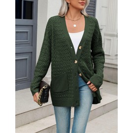 Zeagoo Womens 2024 Long Sleeve Chunky Cable Knit Fall Cardigans Sweaters Button Down Open Front Outerwear with Pockets Army Green Large