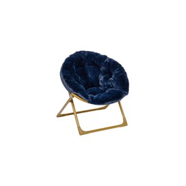 Flash Furniture Gwen Kids Cozy Mini Folding Saucer Chair - Navy Faux Fur Moon Chair - Soft Gold Metal Frame - 23" Portable Folding Chair For Living Room or Bedroom