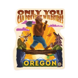 Die Cut Sticker Oregon, Smokey Bear and Friends, Only You, Mid-Century Inspired, Vinyl Sticker 3 to 6 inches, (Waterproof Decal for Cars, Water Bottles, Laptops, Coolers), Large