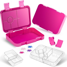 QCQHDU Bento Lunch Box for Kids,Girls Lunch Box with 6 Transparent compartments,Children's Packed for School with Secure lid to Prevent Spills.（ Rose red）