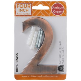 Architectural Mailboxes 3582AC-2 4-Inch Solid Cast Brass Floating House Number, "2" (Antique Copper)