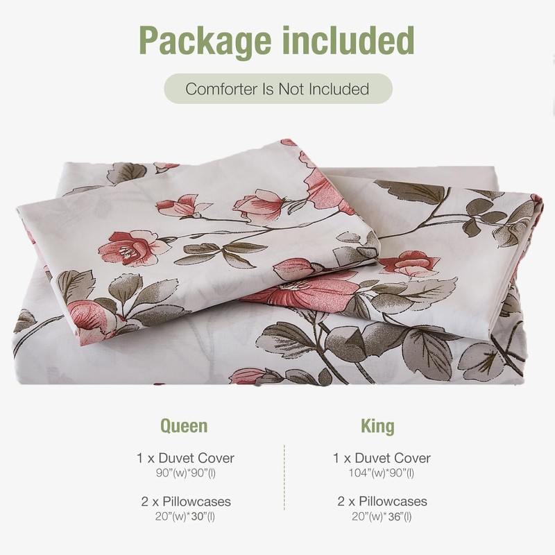 Floral Bedding King 100% Cotton Duvet Cover Set Botanical Comforter