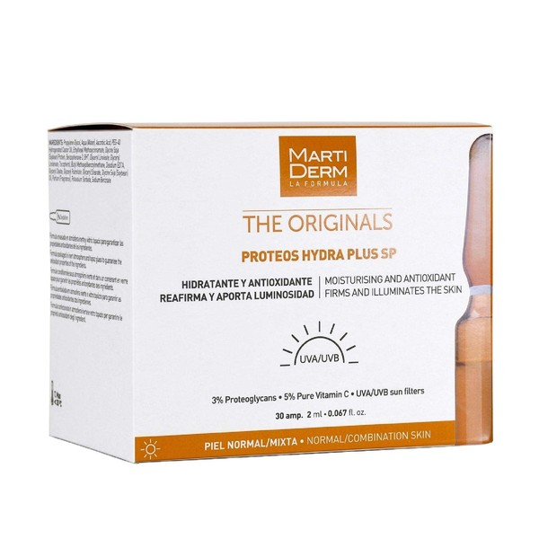 Martiderm the Originals Proteos Hydra Plus SPF15+ 30 Ampoules | Protects your Skin Against UVA Rays | Firms the Skin and Deeply Hydrates | Repairs Connective Tissue & Stimulates Collagen Production |
