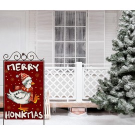 EKOREST Funny House Flags for Outdoor Decoration, Christmas MERRY HONKMAS Goose Large Yard Flag,Seasonal Winter Decorative Decor for Holiday Outside 28x40 Inch Vertical Double Sided