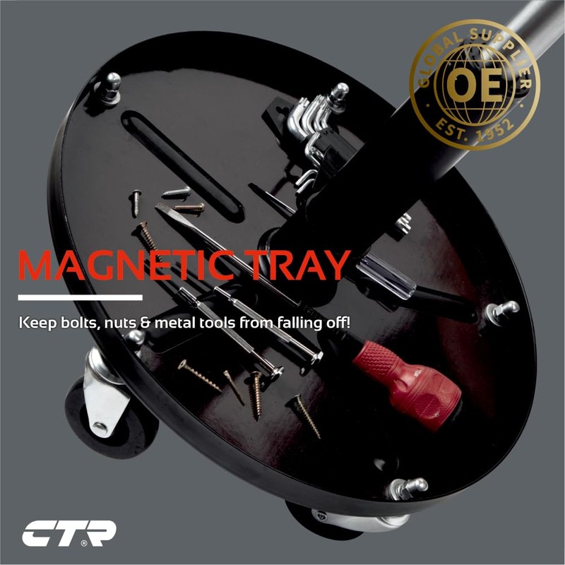 CTR Rolling Mechanic Shop Stool with Magnetic Tool Tray, Heavy