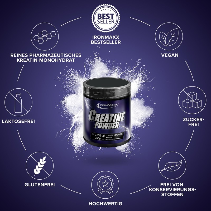 IronMaxx Creatine Monohydrat-Pulver - Neutral 250g Dose | Hochdosiert Mit