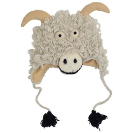 Woollen Handknitted Fleece Lined Trapper Animal Hat Goat