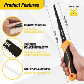 KATA Handsaw Drywall Saw: 6" Sharp 8-TPI SK5 Blade Keyhole Job Saw for Cutting Plywood Cardboard Wood Plastic - Sheetrock Wallboard Drywall Knife with Soft-grip Handle - Faster Pumpkin Carving Tools