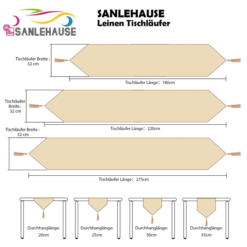 SANLEHAUSE Table Runner Linen Beige 32 x 220 cm, Tablerunner
