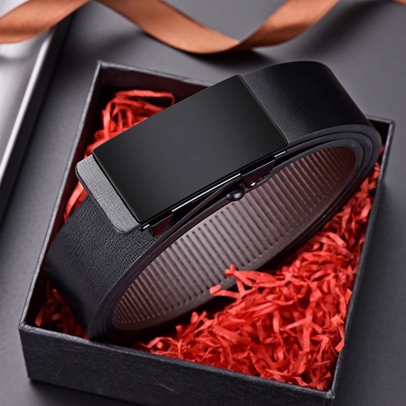 ZHUYING Men's Genuine Leather Belt, No Holes, Stepless, Auto Lock,