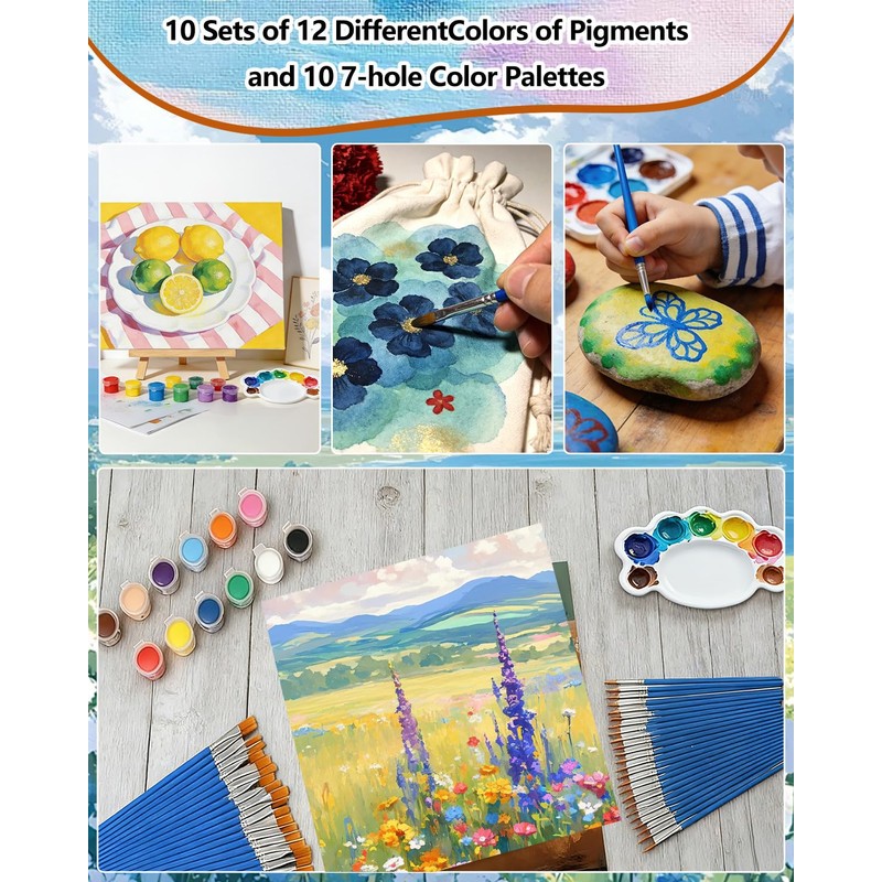 10 Pack Painting Supplies Kit, 12-Color Propylene Pigment Set with