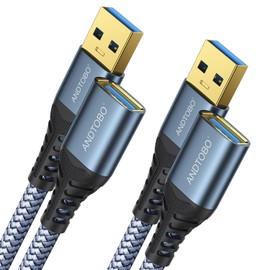 ANDTOBO - Paquete de 2 cables extensores USB de 2 m, USB 3.0 tipo A macho a hembra, transferencia de datos de alta velocidad, 5 Gbps, compatible con Gamepad, impresora, cámara web, teclado USB, unidad