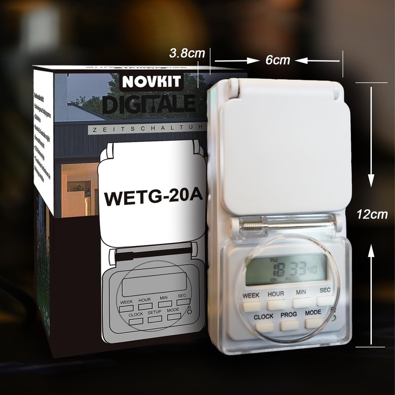 NOVKIT Digital Timer Socket for Outdoor Use with 8 Programmes