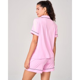 BAMBOO COOL Women's Pajama Sets Lounge Set Button Down Sleepwear with Shorts Sleeve Pj Set For Ladies B-pink