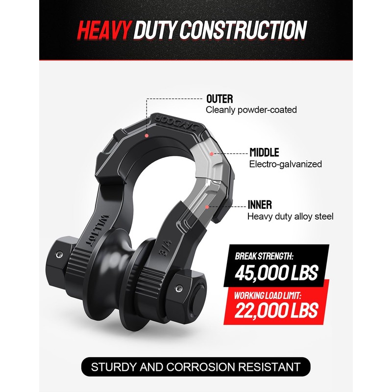 DAYDOOR D Ring Shackles with Snatch Block, 45,000Lbs Break Strength