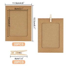 RAFIYU Pack of 20 Paper Photo Frames DIY Creative Kraft Paper Picture Mats Hanging Album Frame with 20 Wooden Clips and String (White)