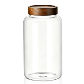MOLADRI 77 Fl oz/2300 ml Extra Large Glass Jar with Wooden Screw On Lid, 0.60 Gallon Wide Mouth Clear Airtight Container, Big Food Kitchen Storage Canister for Bean,Cereal,Treat,Pickle,Flour,Rice