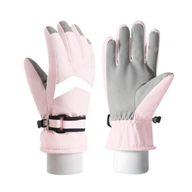 JiaYouLC Kids Fleece Lined Warm Ski Gloves Winter Thermal Waterproof Anti Slip Gloves for Age 4-12 Children for Snow Snowboarding Sledding Cycling (Pink, M)