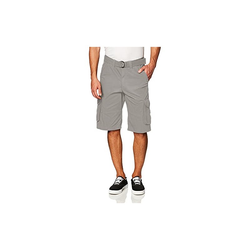 Southpole Men's Ripstop Belted Cargo Shorts, Light Grey, 30