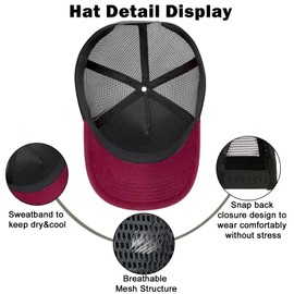 Oversized XXL American Flag Baseball Cap for Men & Women - Big Head Adjustable Snapback Hat - Patriotic Mesh Trucker Hat Wine Red/Black