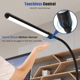 MYPLUS Desk Lamp with Clamp, Hand Wave Sensor Table Light with 5 Color and 10 Level Dimmable, Bright Led Clip on Lamp for Home Office,Reading,Desktop Working - Black