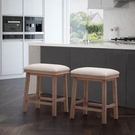 Sophia & William Bar Stools Set of 2, Modern PU Leather Counter Height Bar Stools, 24" Bar Stools with Solid Wood Legs, Creamy White