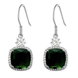 HAISWET Crystal Green Cubic Zirconia Fish Hook Dangle Earrings Silver Tone, Cubic Zirconia, Crystal