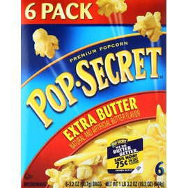 Pop Secret Popcorn, Extra Butter Microwave Popcorn 6 Ct, 3.2 Oz(Pack of 1)