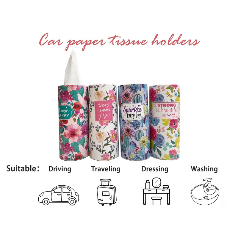 Car Tissue Cylinder with Floral Design - Round tissues Holder,