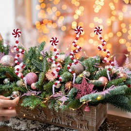 IMIKEYA Candy Cane Decorations: 25Pcs Candy Cane Christmas Picks Christmas Curly Pick Red White Christmas Tree Decorations Christmas Tree Picks Christmas Ornaments Sticks Home Vase Party