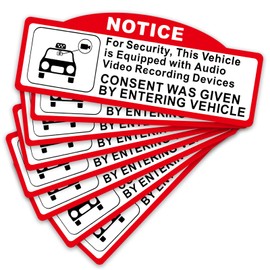 8pcs Car Camera Audio Video Recording Window Vinyl Stickers，Camera Audio Video Recording Sign Waterproof and Sun-proof Durable Car Camera Recording Stickers (9 x 3.5 cm/W x H)