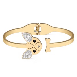 TIZURO Stainless Steel 18K Gold Silver Plated Crystal Cute Chihuahua Bracelets Puppy Pets Dog Animals Hollow Out Cuff Bangle Jewelry For Women Mom Charms Gifts (Gold) (Gold)