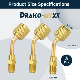 3Pcs A2L R-32 R-454B Adapter, 1/4" Left-Hand Female to 1/4" Right-Hand Male Flare Fittings, for R-32/R-454B A2L Refrigerant LH Tanks and RH Service Hose, Brass HVAC Charging Adapter (45° × 3)
