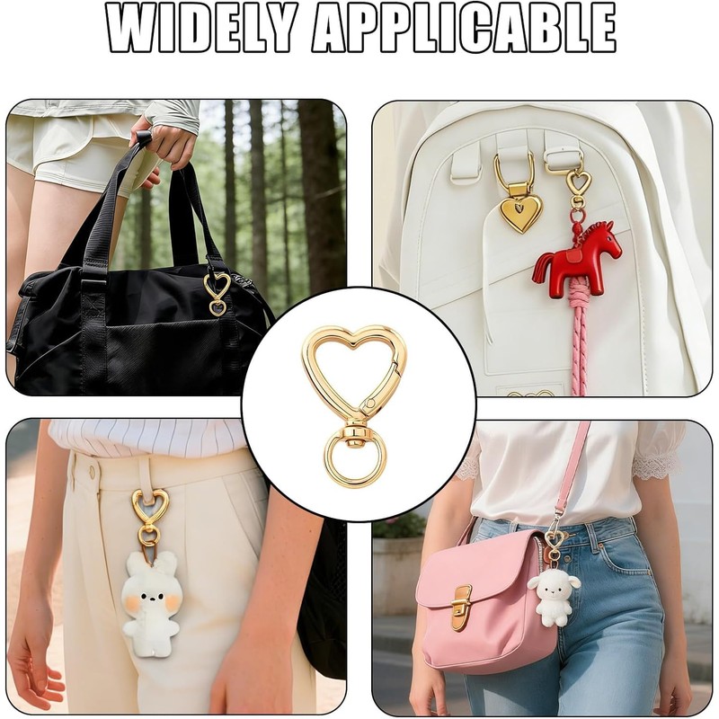 24Pcs Heart Carabiner Clasp for Keys Heart Keychain Clip Hook