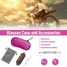 Fintie Glasses Case Sunglasses, EVA Scratch-Resistant Sunglasses Case Hard Case with Carabiner Large Glasses Case for Women Men Outdoor Sports Glasses Cycling Glasses, fuchsia