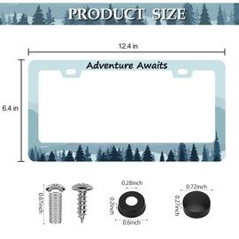 HCSS Adventure Awaits License Plate Frames, Mountains Forest Tree Aluminum Metal License Plate Holder Covers, Rust-Proof Waterproof Car Decorative Tag Frames for Standard US 12x6 Inch