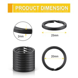 20 Pcs Keyrings 25 mm, Caianwin Flat Black Split Rings Metal Key Ring Hoop for Car Keys Organization Making Crafting and DIY