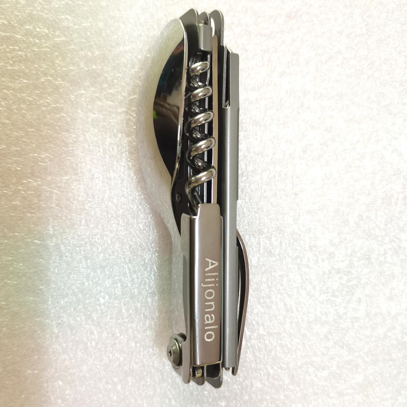 6-in-1 Detachable Camping Utensil, Stainless Steel Cutlery Folding Spoon, Fork,