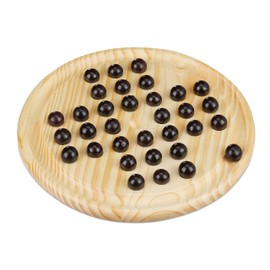 Relaxdays Solitaire Game, Round Game Board, 33 Balls, Children & Adults, 1 Player, Wooden Board Game, Natural/Black