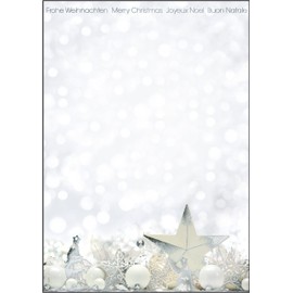 Sigel Christmas Design Paper White Stars Silver Embossing A4 90 g/m² Paper 25 Sheets