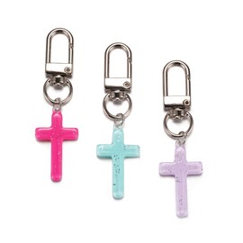 SWJEWEL Small Glitter Cross Keychain for Women 3pcs Pack Sky Blue Purple Rose Red Car Keys Ring Accessories Clip Handbag Purse Backpack Pendant Charms CROSSBRP