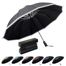 DAWNTREES Travel Folding Umbrella | UPF 50+ 99% UV Protection,Sun UV Umbrella,Sturdy Windproof, Reflective Safety Strip,Compact Auto Open/Close Umbrella for Men Women,Gift Package