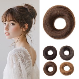 Rich Choices Hair Pieces for Women Messy Bun Real Human Hair Straight Updp Hair Bun Scrunchies Donut Bun Hair Extensions #4 Medium Brown