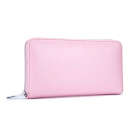 FANDARE Unisex Leather Wallet with RFID Wallet Men Women Wallet Long Wallet Money Clip Credit Card Holder Travel Wallet with 36 Card Slots, pink, Retro