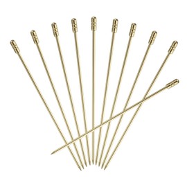sourcing map 10Pcs Stainless Steel Cocktail Toothpicks, 4.25 Inch Metal Cocktail Picks Fruit Sticks Reusable Long Martini Picks Cocktail Skewers for Party Drinks Appetizer, Gold Cylinder