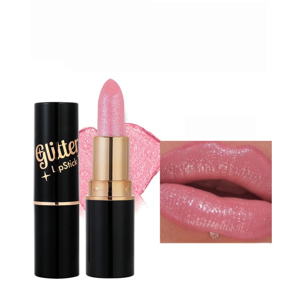 Nude Pink Metallic Glitter Lipstick Long Lasting, Diamond Shimmer Lip