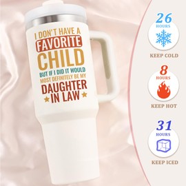 Lifecapido Daughter in Law Gifts, Daughter in Law 40oz Tumbler with Handle, Daughter in Law Gifts from Mother in Law, Birthday Gifts Christmas Gifts for Daughter in Law, Creamy