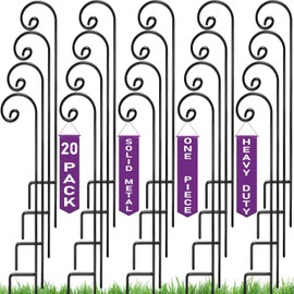 Ashman Shepherd Curled Hook (20 Pack), 35 Inch Tall 1/4 Inch Thick, Made of Premium Metal for Hanging Bird Feeders, Mason Jars, Plant Hangers, Flower Basket, Christmas Lights, Lanterns, and Weddings