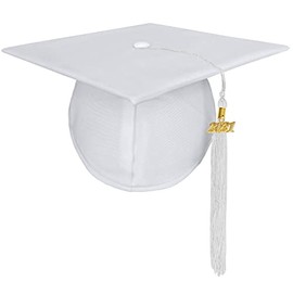 Tnghui Unisex Adult Matte Graduation Cap with 2021 Tassel White